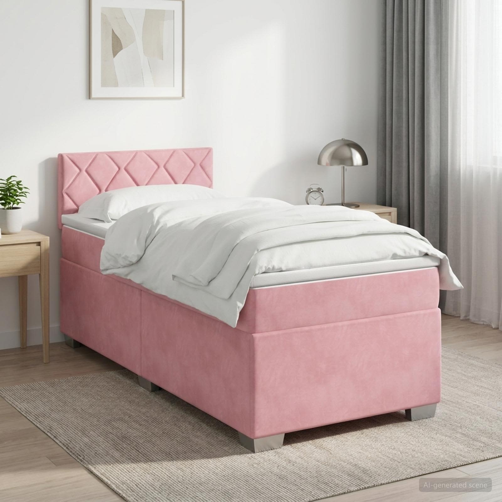 3450613_1.jpg vidaXL Posteľ boxspring s matracom Ružová 80 x 200 cm Zamat – Obrázok 1