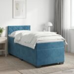 vidaXL Posteľ boxspring s matracom Tmavomodrá 90 x 200 cm Zamat