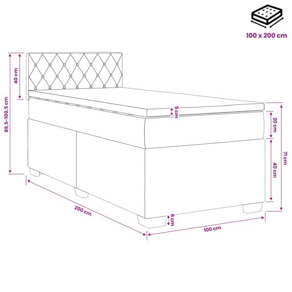 vidaXL Posteľ boxspring s matracom Ružová 100 x 200 cm Zamat – Obrázok 11