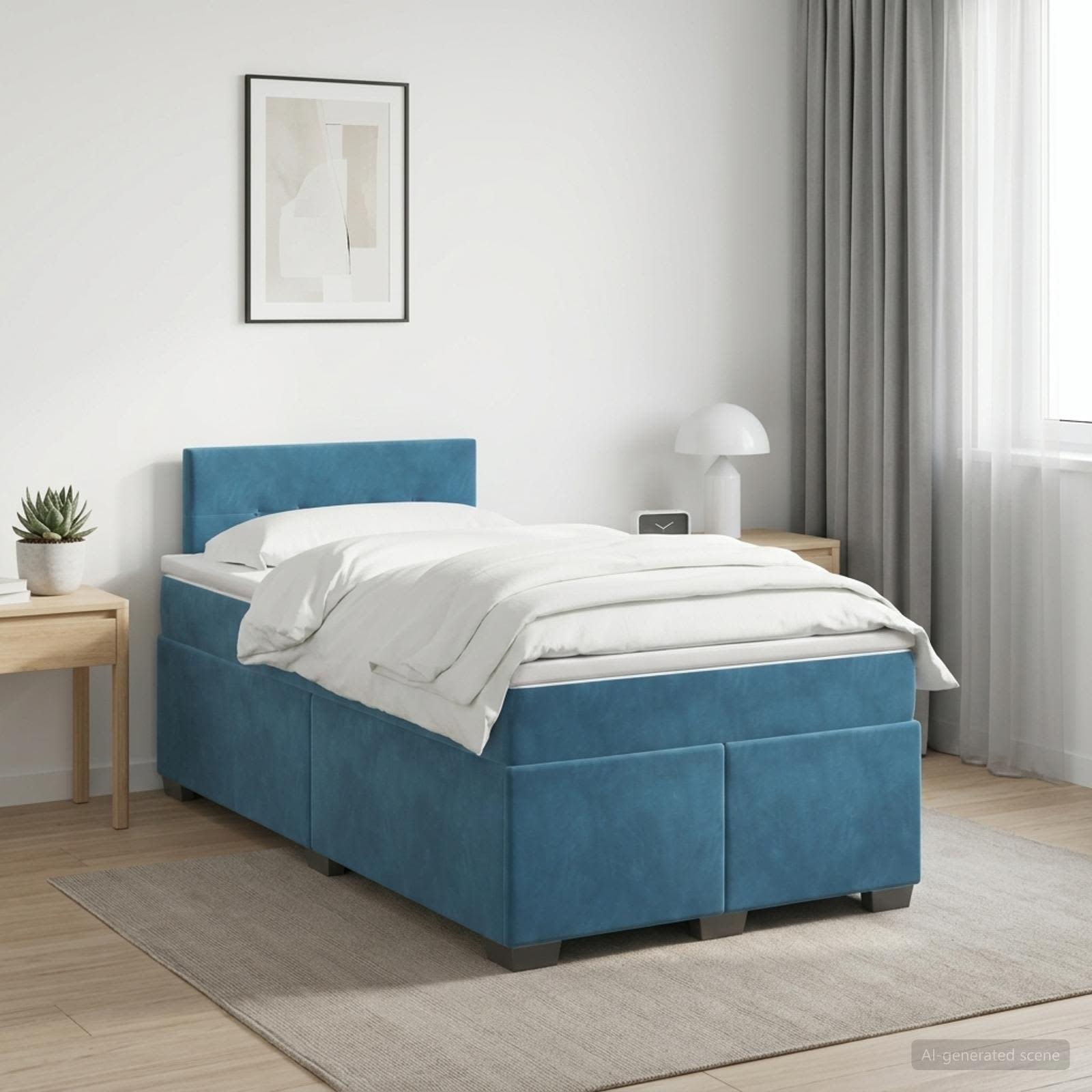 3450678_1.jpg vidaXL Posteľ boxspring s matracom Modrá 120 x 190 cm Zamat – Obrázok 1