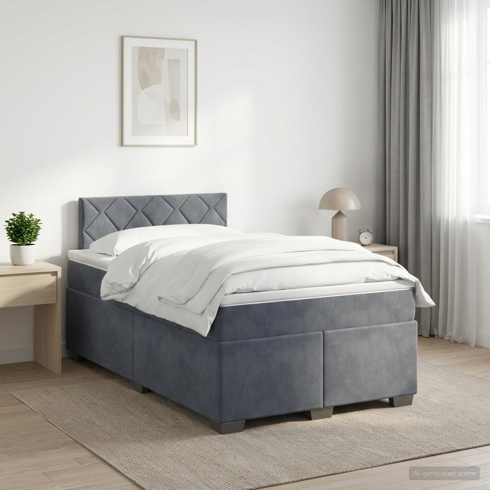 3450681_1.jpg vidaXL Posteľ boxspring s matracom Tmavosivá 120 x 190 cm Zamat – Obrázok 1