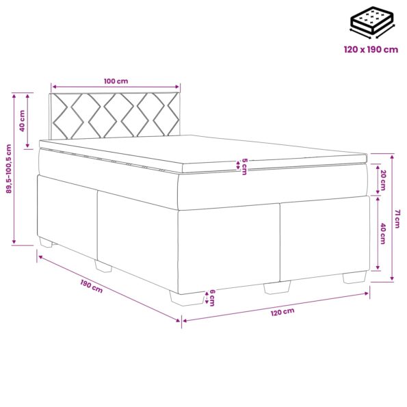 vidaXL Posteľ boxspring s matracom Modrá 120 x 190 cm Zamat – Obrázok 11