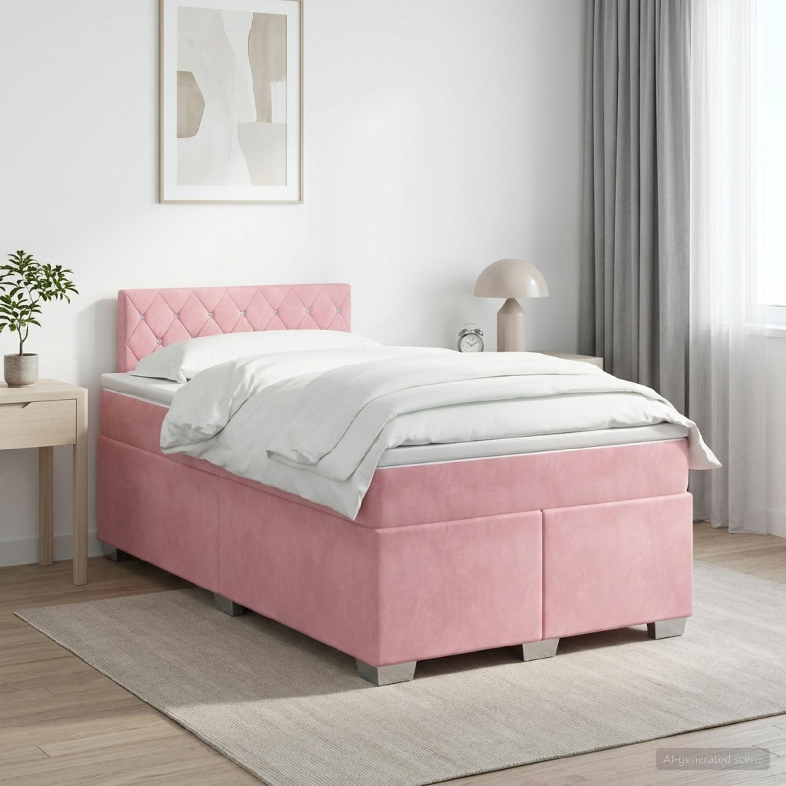 3450691_1.jpg vidaXL Posteľ boxspring s matracom Ružová 120 x 200 cm Zamat – Obrázok 1
