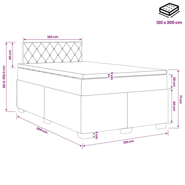 vidaXL Posteľ boxspring s matracom Ružová 120 x 200 cm Zamat – Obrázok 11