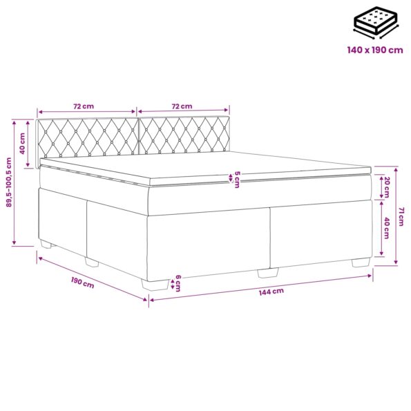 vidaXL Posteľ boxspring s matracom Čierna 140 x 190 cm Zamat – Obrázok 11