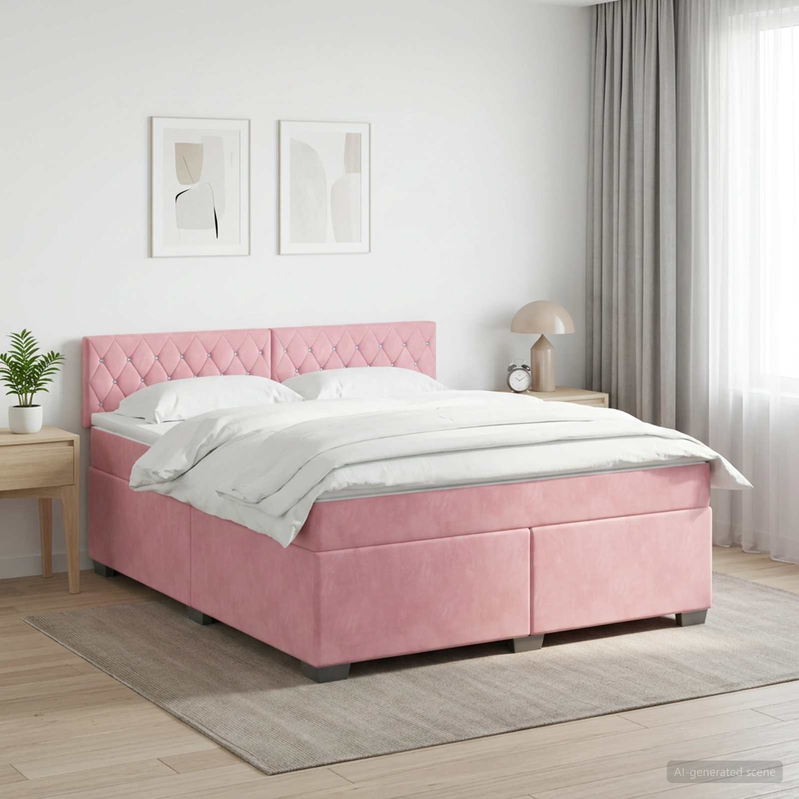 3450727_1.jpg vidaXL Posteľ boxspring s matracom Ružová 140 x 200 cm Zamat – Obrázok 1