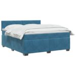 vidaXL Posteľ boxspring s matracom Tmavomodrá 140 x 200 cm Zamat – Obrázok 3