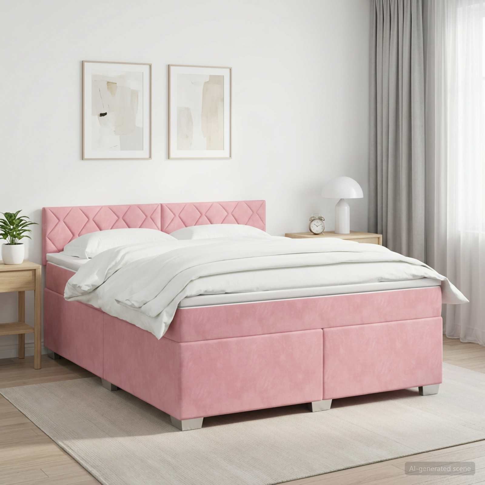 3450739_1.jpg vidaXL Posteľ boxspring s matracom Ružová 140 x 200 cm Zamat – Obrázok 1