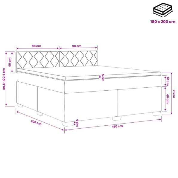 vidaXL Posteľ boxspring s matracom Čierna 180 x 200 cm Zamat – Obrázok 11