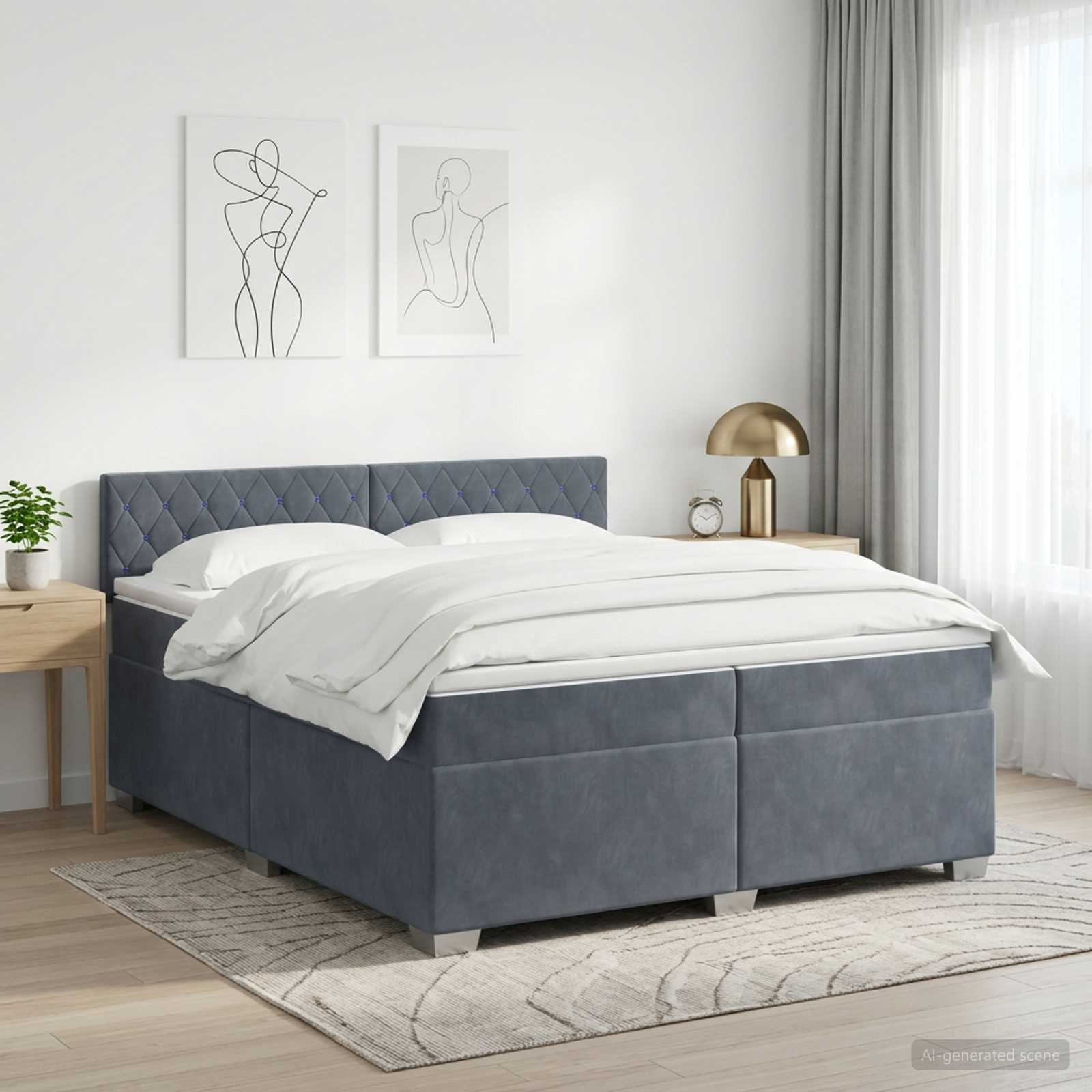 3450777_1.jpg vidaXL Posteľ boxspring s matracom Tmavosivá 200 x 200 cm Zamat – Obrázok 1