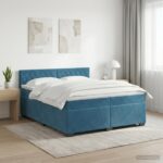 vidaXL Posteľ boxspring s matracom Tmavomodrá 200 x 200 cm Zamat