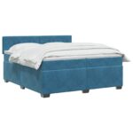 vidaXL Posteľ boxspring s matracom Tmavomodrá 200 x 200 cm Zamat – Obrázok 3