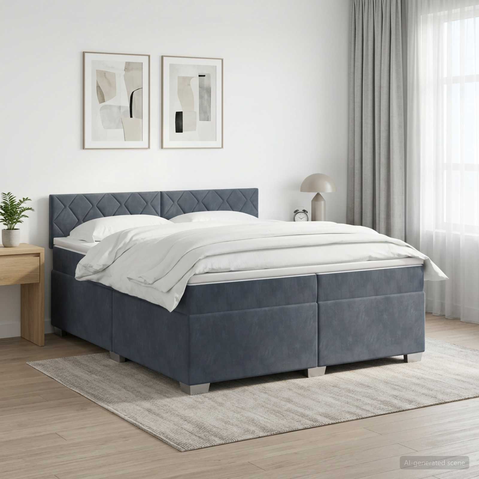 3450789_1.jpg vidaXL Posteľ boxspring s matracom Tmavosivá 200 x 200 cm Zamat – Obrázok 1