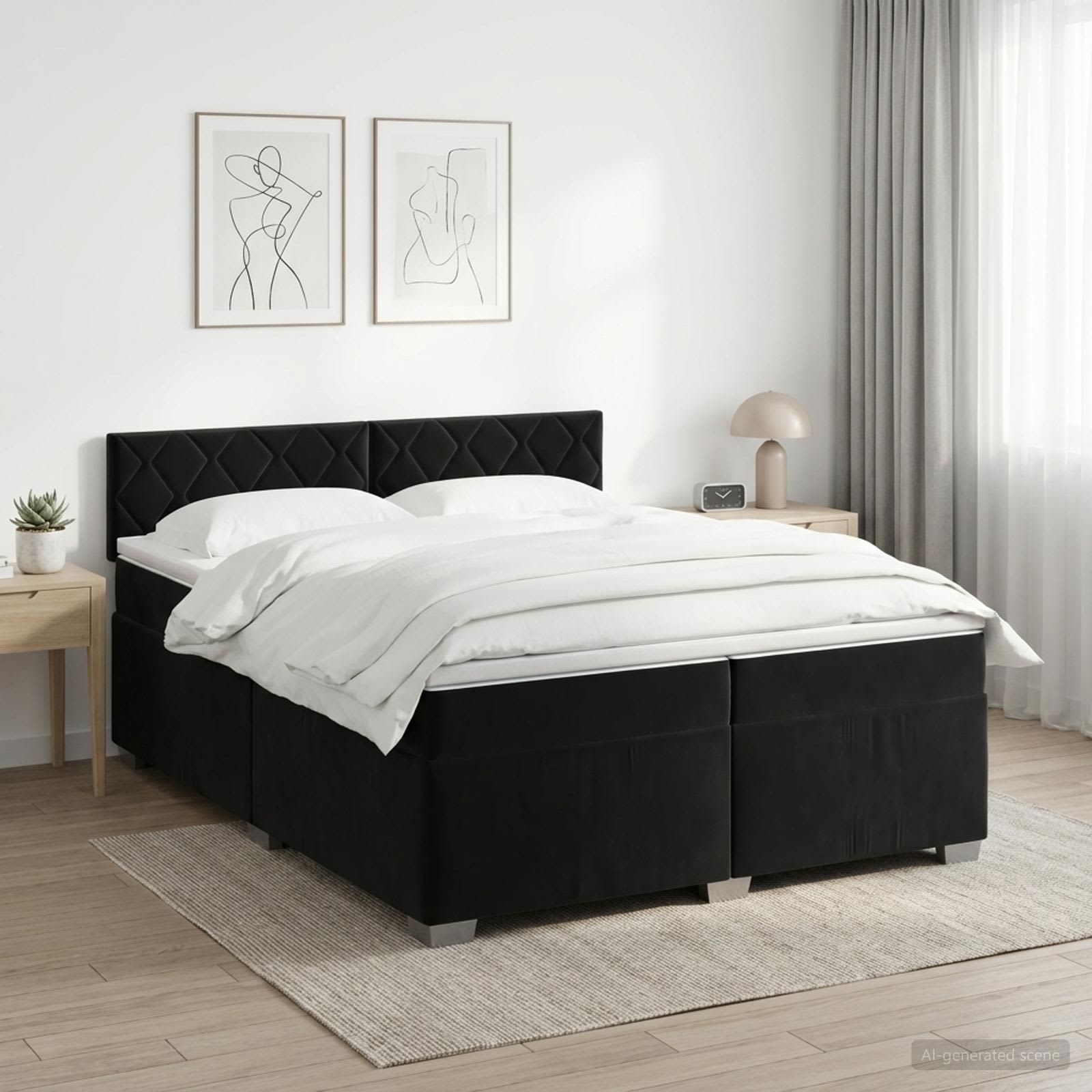 3450790_1.jpg vidaXL Posteľ boxspring s matracom Čierna 200 x 200 cm Zamat – Obrázok 1