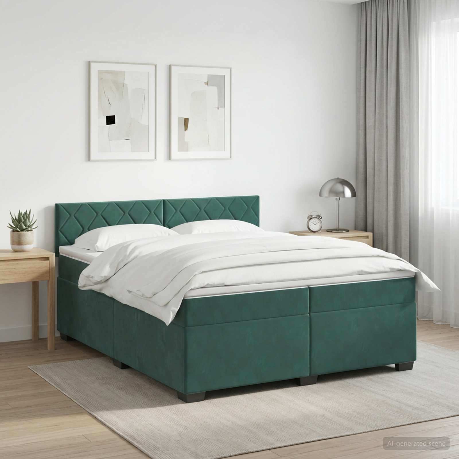 3450791_1.jpg vidaXL Posteľ boxspring s matracom Tmavozelená 200 x 200 cm Zamat – Obrázok 1