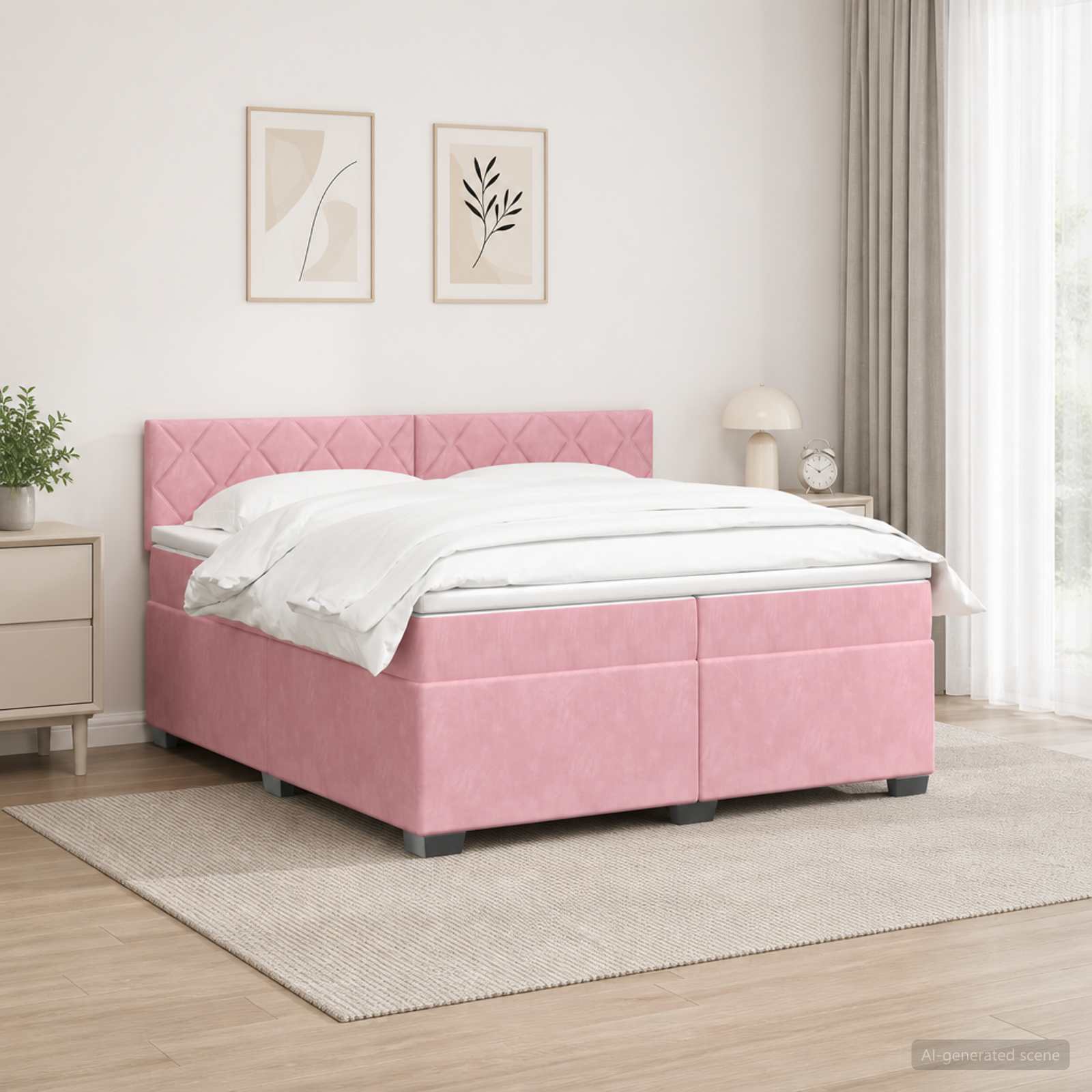 3450793_1.jpg vidaXL Posteľ boxspring s matracom Ružová 200 x 200 cm Zamat – Obrázok 1