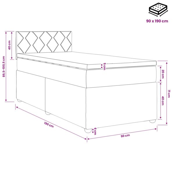 vidaXL Posteľ boxspring s matracom Krémová 90 x 190 cm Látka – Obrázok 10