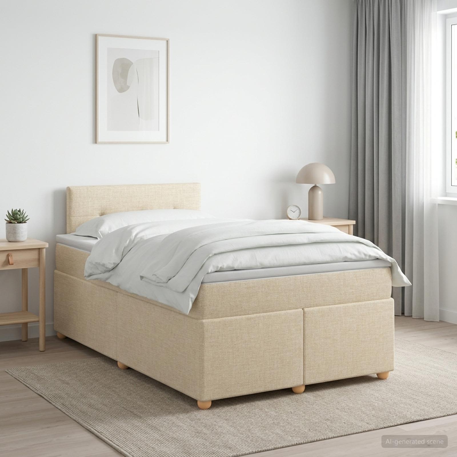 3450914_1.jpg vidaXL Posteľ boxspring s matracom Krémová 120 x 190 cm Látka – Obrázok 1