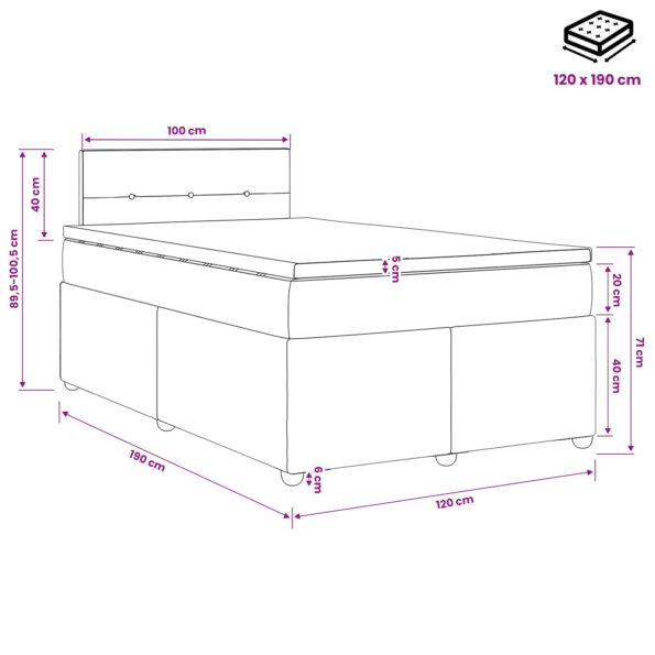 vidaXL Posteľ boxspring s matracom Krémová 120 x 190 cm Látka – Obrázok 11