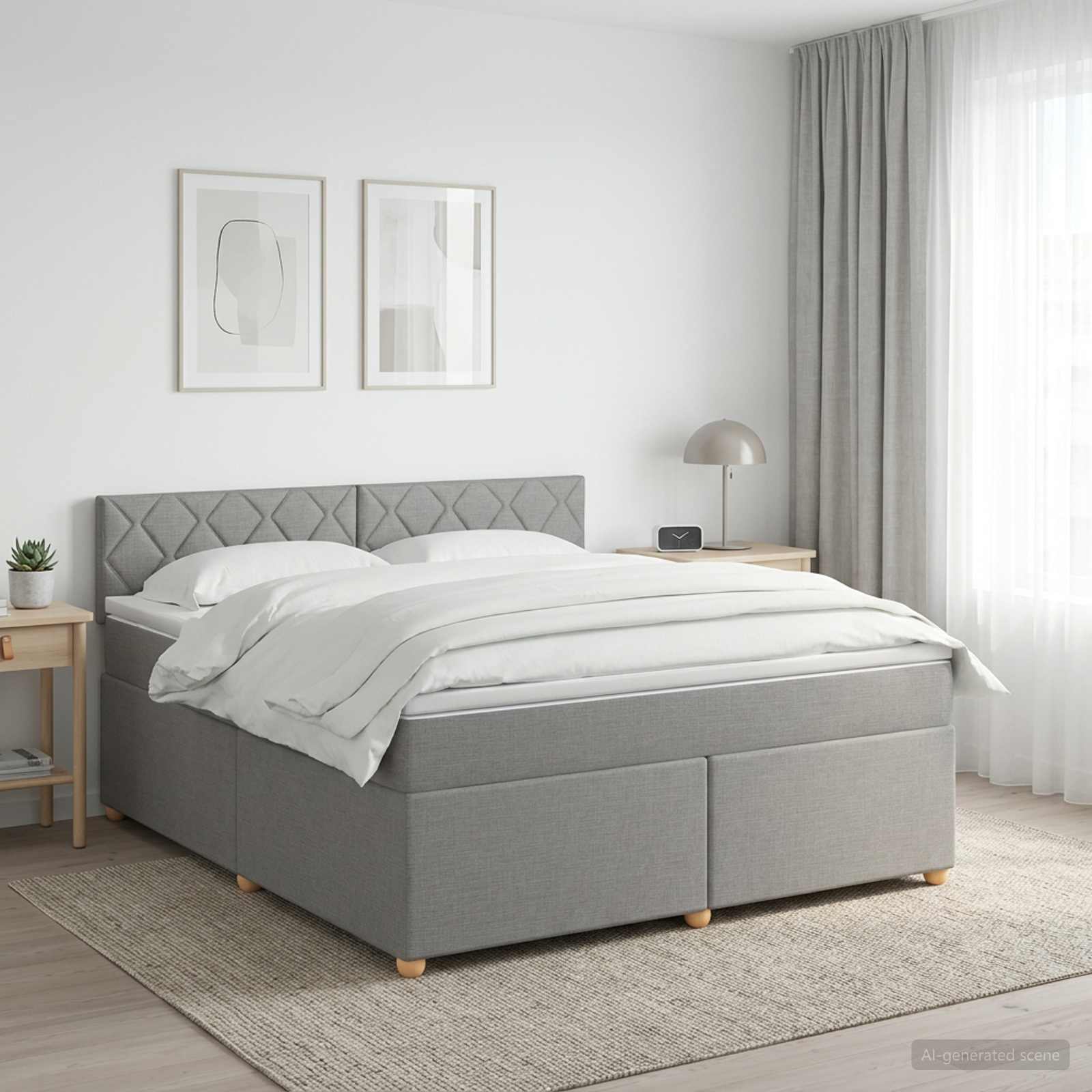 3451000_1.jpg vidaXL Posteľ boxspring s matracom Svetlosivá 160 x 200 cm Látka – Obrázok 1