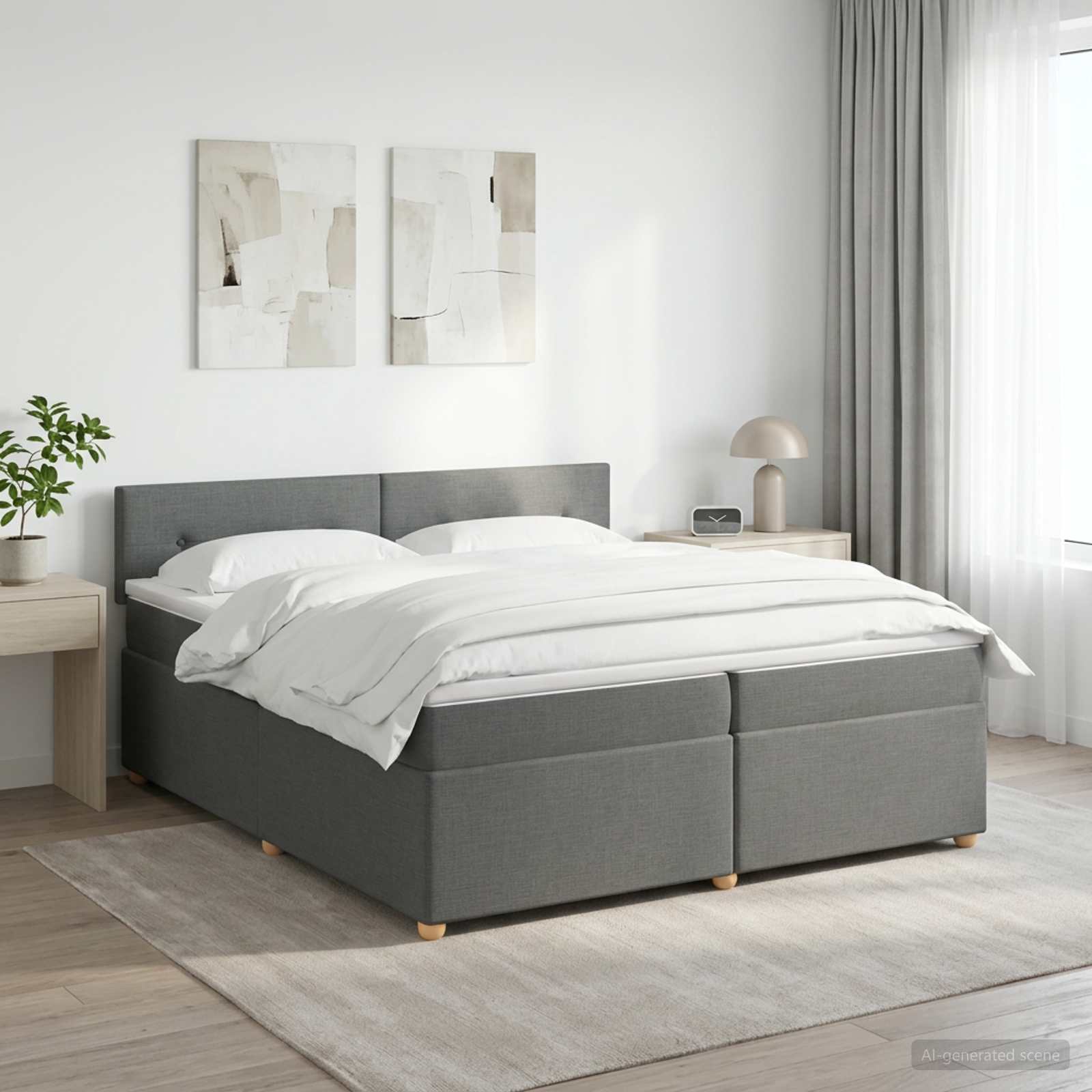 3451036_1.jpg vidaXL Posteľ boxspring s matracom Tmavosivá 200 x 200 cm Látka – Obrázok 1