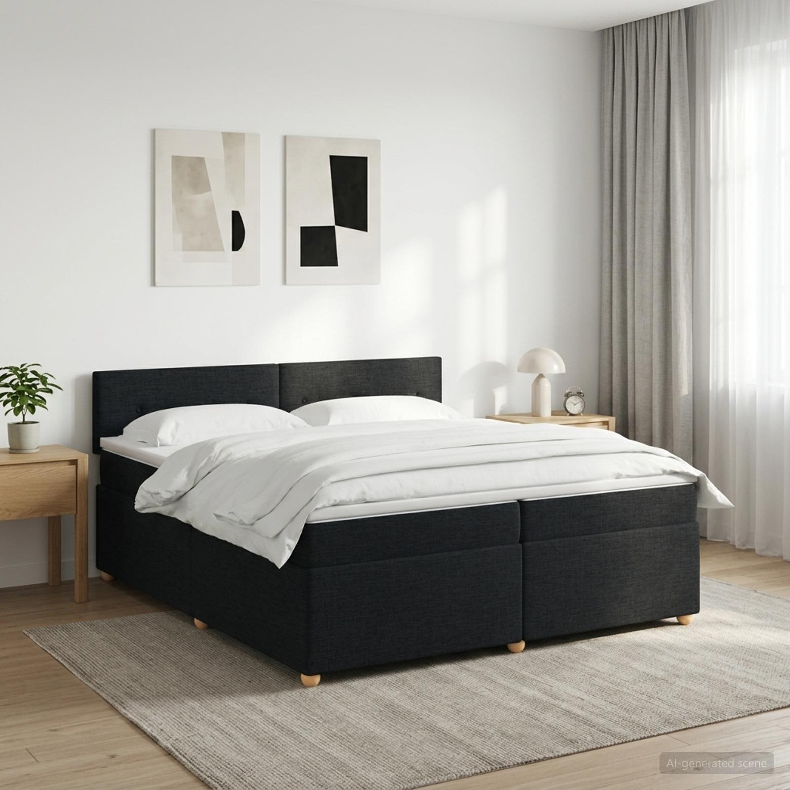 3451037_1.jpg vidaXL Posteľ boxspring s matracom Čierna 200 x 200 cm Látka – Obrázok 1