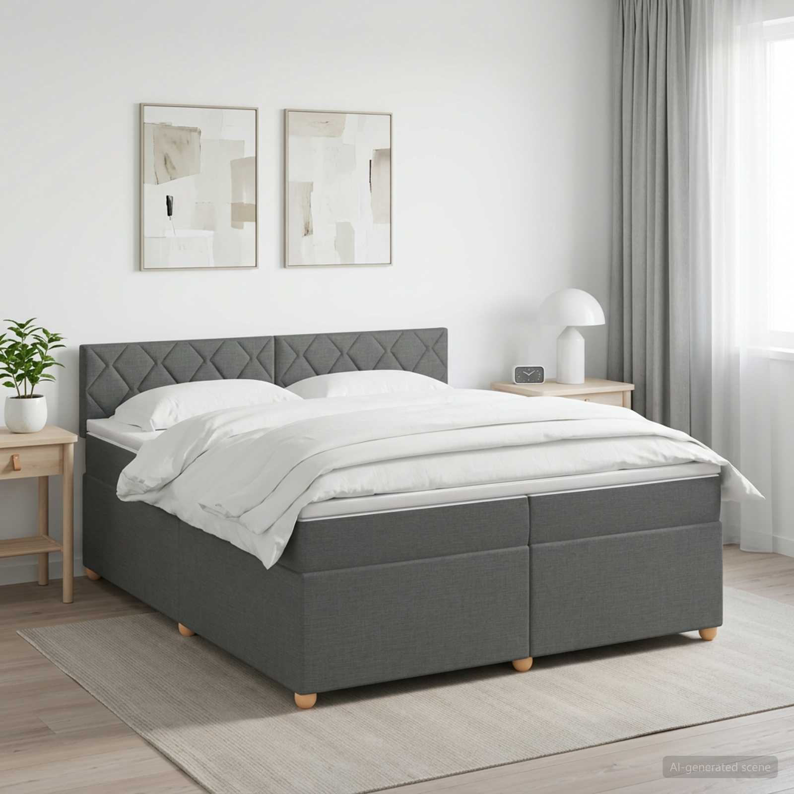 3451043_1.jpg vidaXL Posteľ boxspring s matracom Tmavosivá 200 x 200 cm Látka – Obrázok 1