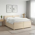 vidaXL Posteľ boxspring s matracom Krémová 200 x 200 cm Látka