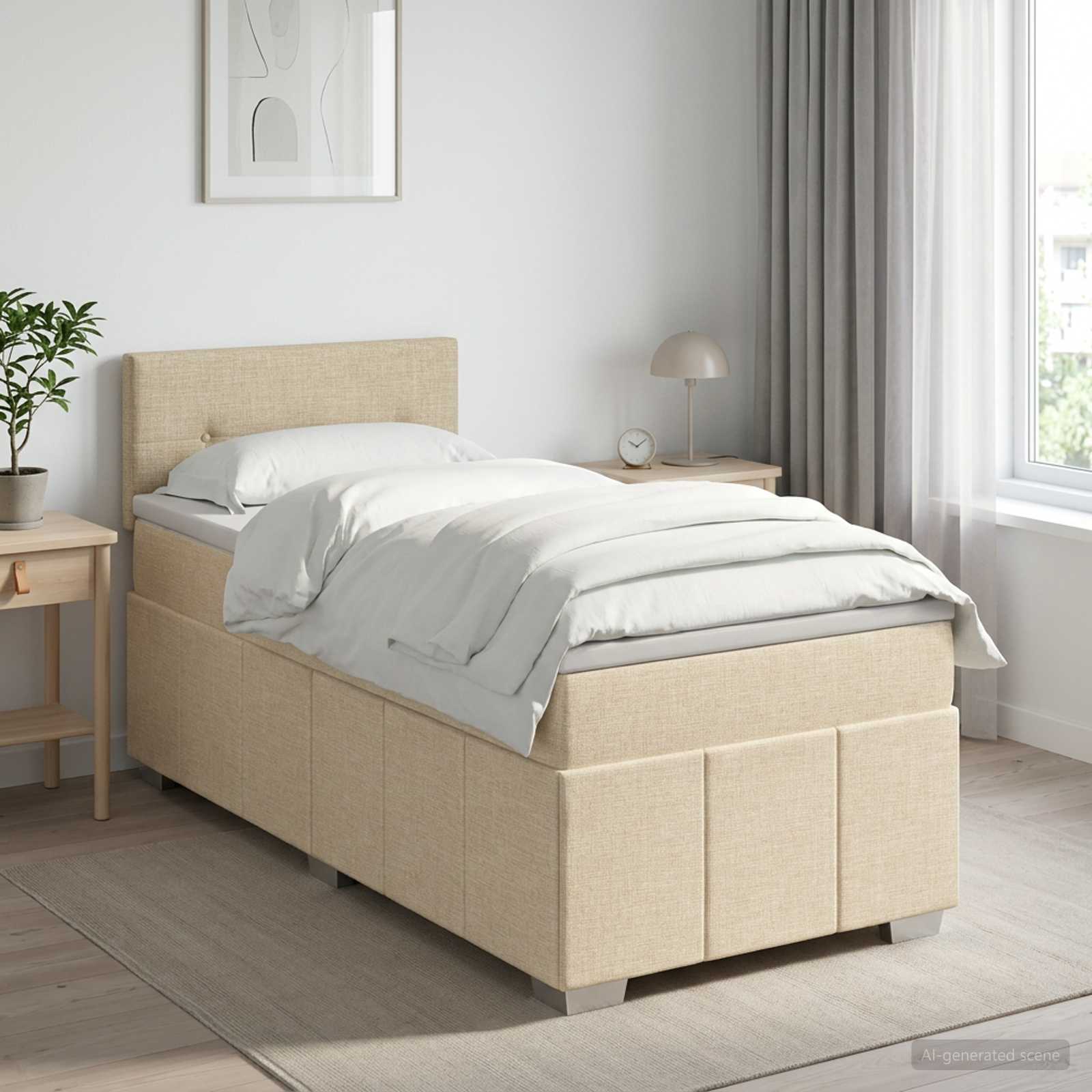 3451085_1.jpg vidaXL Posteľ boxspring s matracom Krémová 80 x 200 cm Látka – Obrázok 1