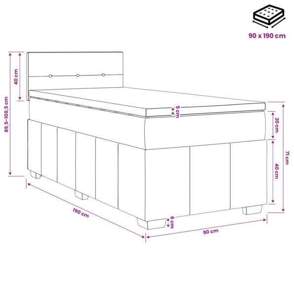 vidaXL Posteľ boxspring s matracom Tmavosivá 90 x 190 cm Látka – Obrázok 11