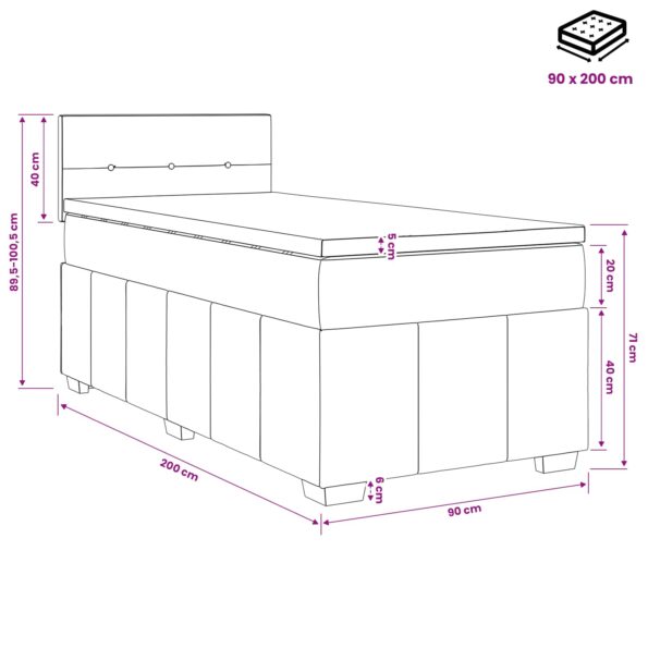 vidaXL Posteľ boxspring s matracom Krémová 90 x 200 cm Látka – Obrázok 11