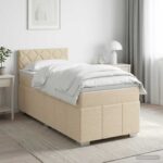 vidaXL Posteľ boxspring s matracom Krémová 90 x 200 cm Látka