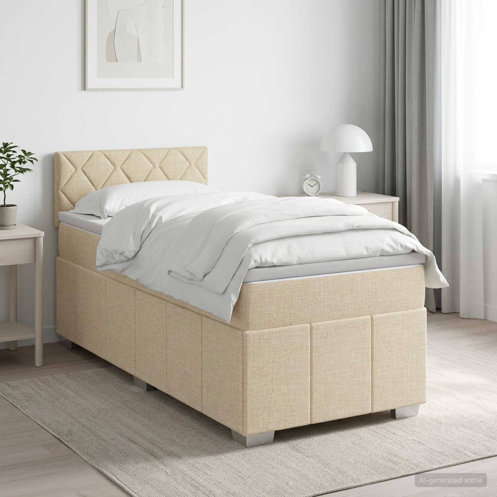 3451134_1.jpg vidaXL Posteľ boxspring s matracom Krémová 90 x 200 cm Látka – Obrázok 1