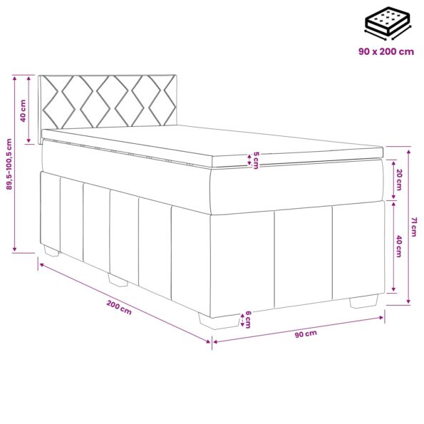 vidaXL Posteľ boxspring s matracom Krémová 90 x 200 cm Látka – Obrázok 10