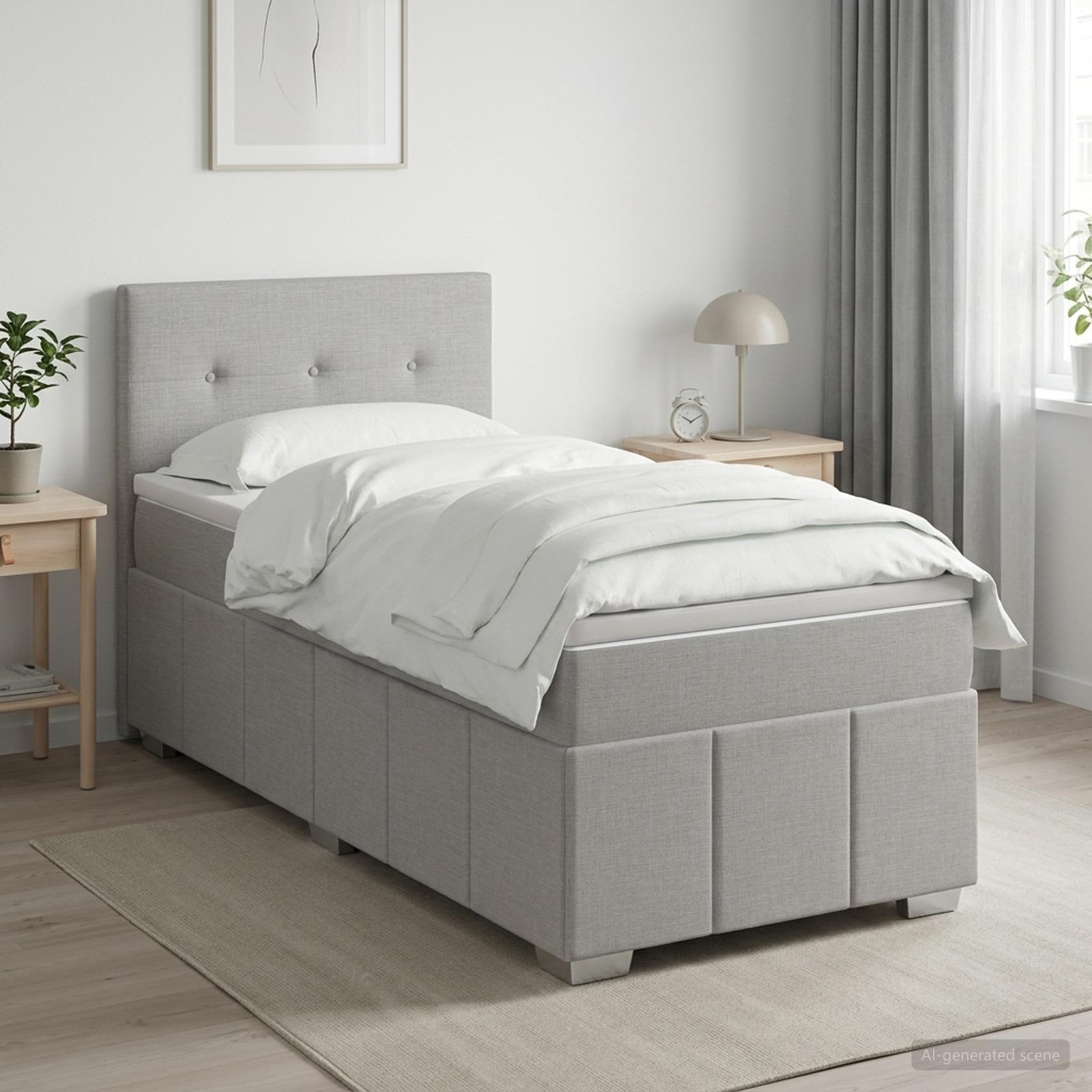 3451143_1.jpg vidaXL Posteľ boxspring s matracom Svetlosivá 100 x 200 cm Látka – Obrázok 1