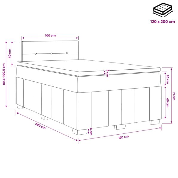 vidaXL Posteľ boxspring s matracom Krémová 120 x 200 cm Látka – Obrázok 11