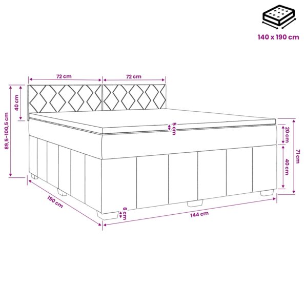 vidaXL Posteľ boxspring s matracom Čierna 140 x 190 cm Látka – Obrázok 11
