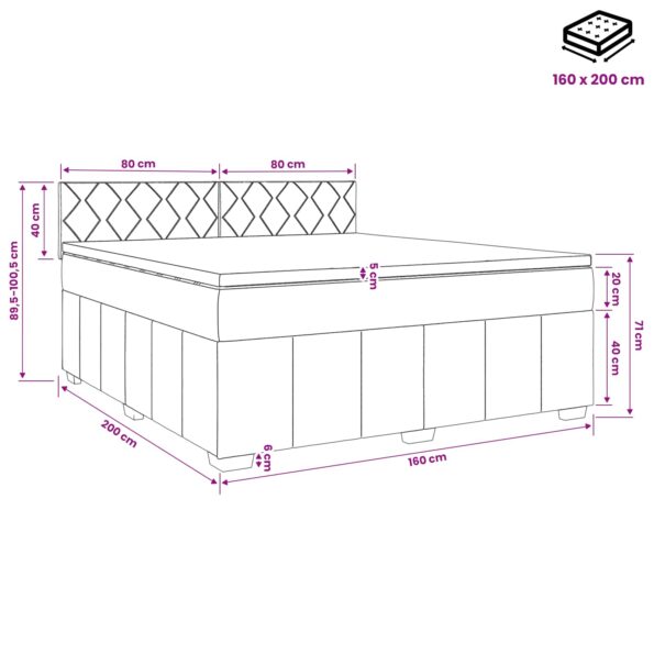 vidaXL Posteľ boxspring s matracom Tmavohnedá 160 x 200 cm Látka – Obrázok 11
