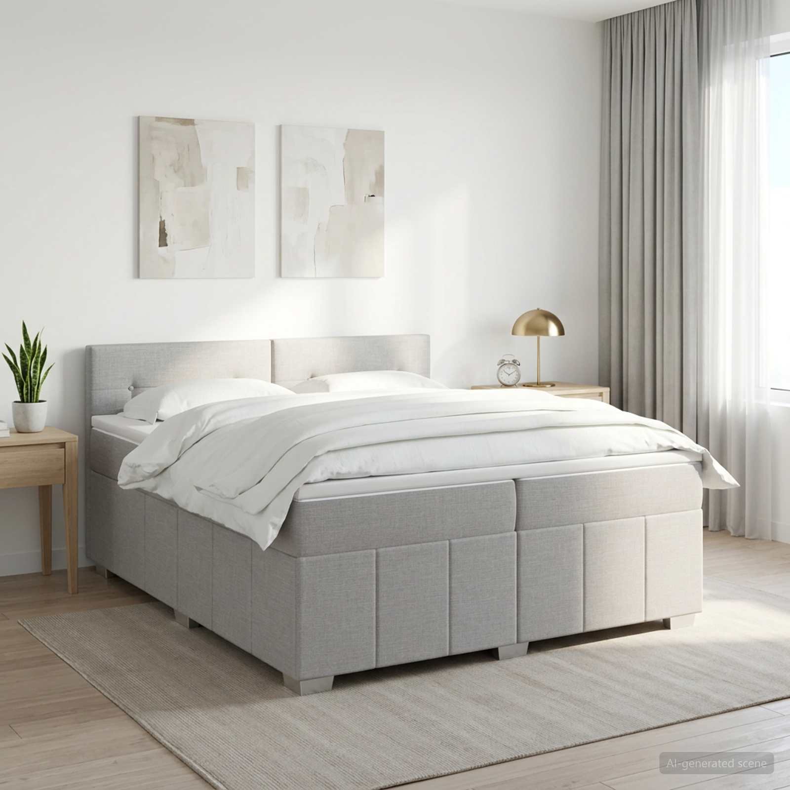 3451290_1.jpg vidaXL Posteľ boxspring s matracom Svetlosivá 200 x 200 cm Látka – Obrázok 1