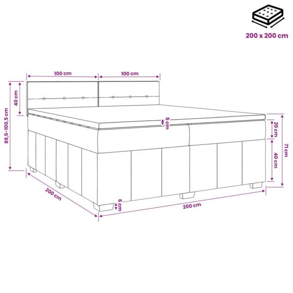 vidaXL Posteľ boxspring s matracom Svetlosivá 200 x 200 cm Látka – Obrázok 11