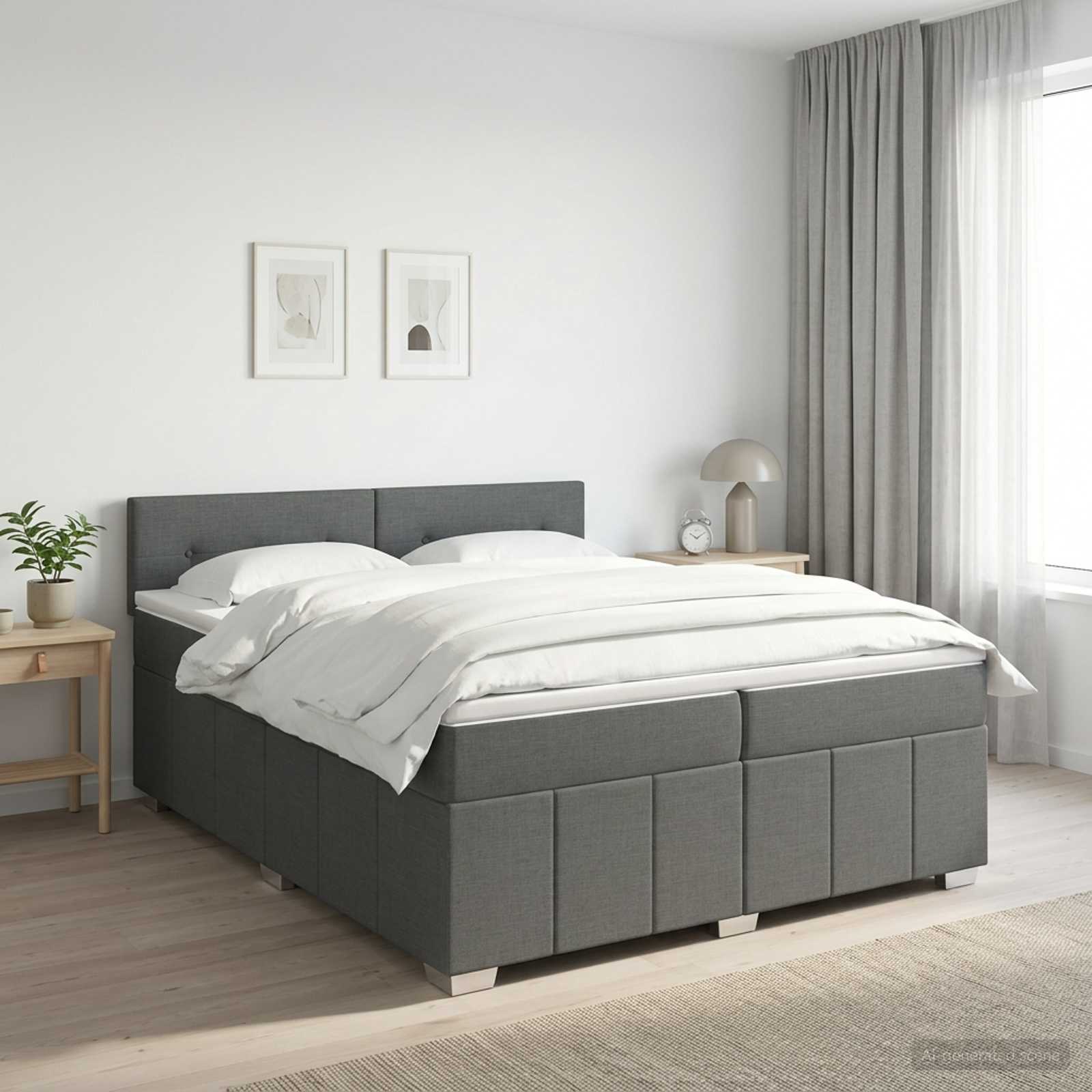 3451291_1.jpg vidaXL Posteľ boxspring s matracom Tmavosivá 200 x 200 cm Látka – Obrázok 1