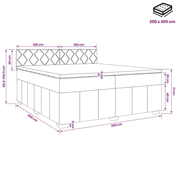 vidaXL Posteľ boxspring s matracom Tmavosivá 200 x 200 cm Látka – Obrázok 11