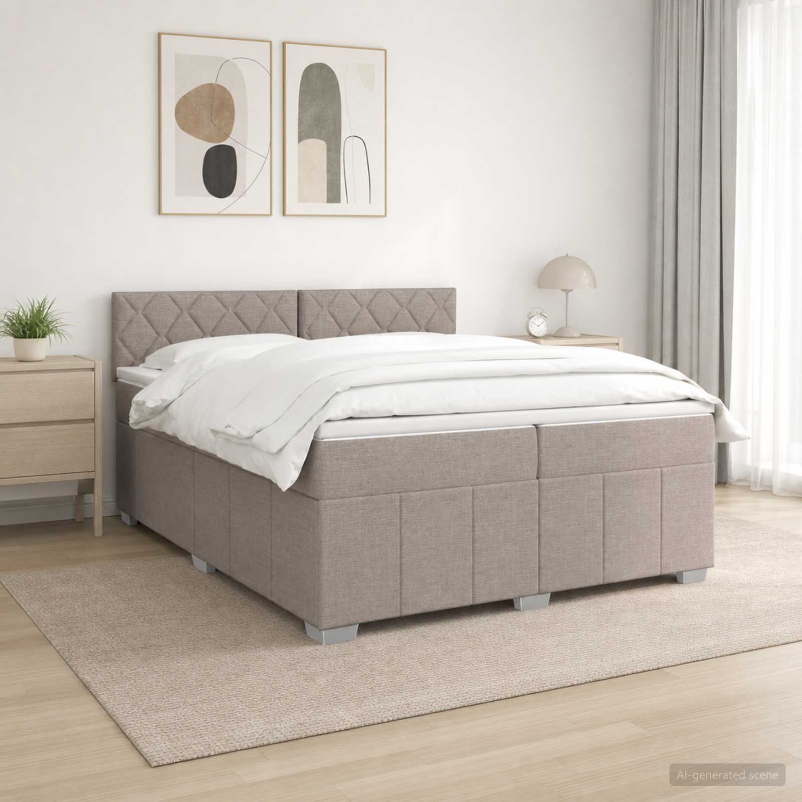 3451301_1.jpg vidaXL Posteľ boxspring s matracom Sivohnedá 200 x 200 cm Látka – Obrázok 1