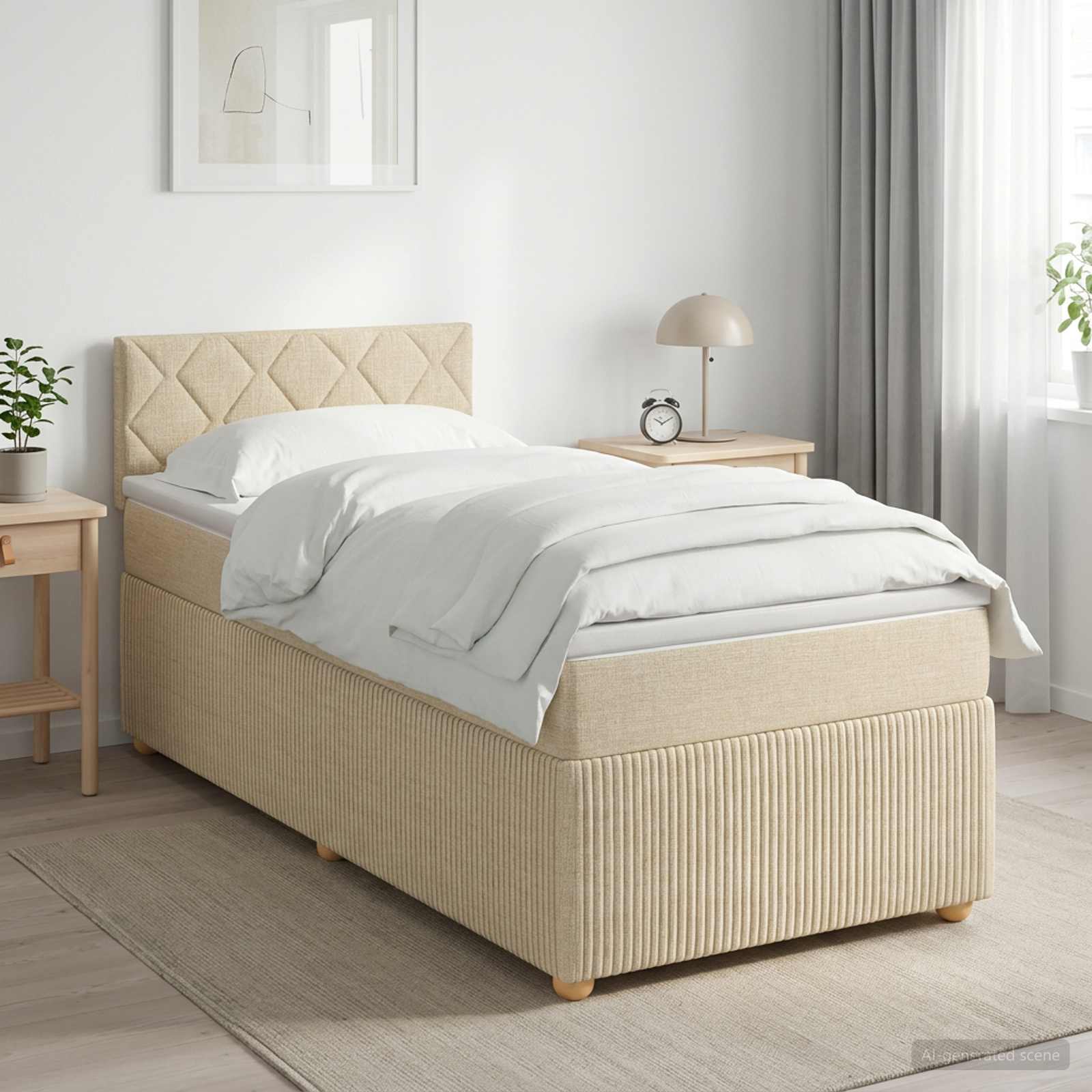 3451389_1.jpg vidaXL Posteľ boxspring s matracom Krémová 90 x 200 cm Látka – Obrázok 1