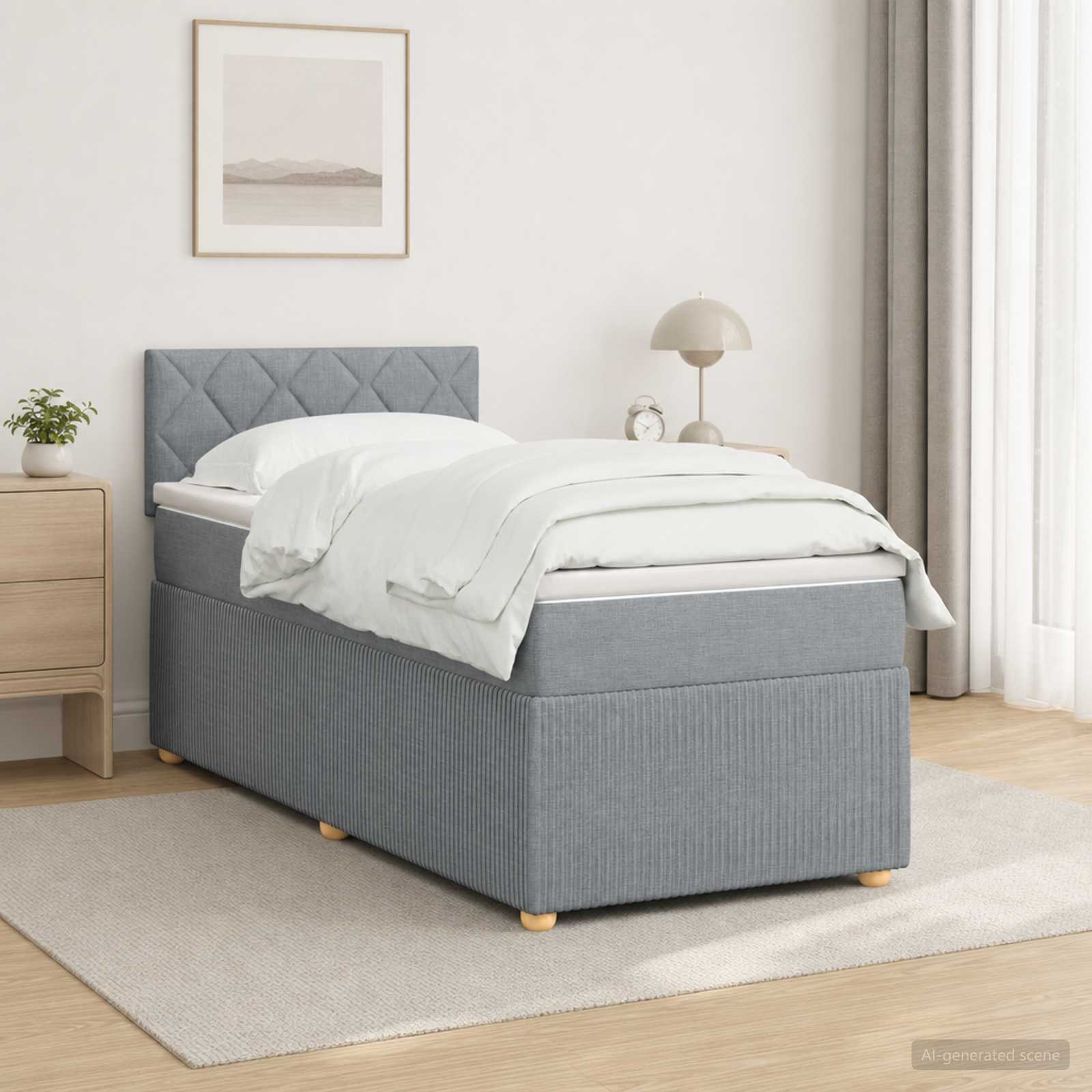 3451405_1.jpg vidaXL Posteľ boxspring s matracom Svetlosivá 100 x 200 cm Látka – Obrázok 1