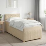 vidaXL Posteľ boxspring s matracom Krémová 100 x 200 cm Látka
