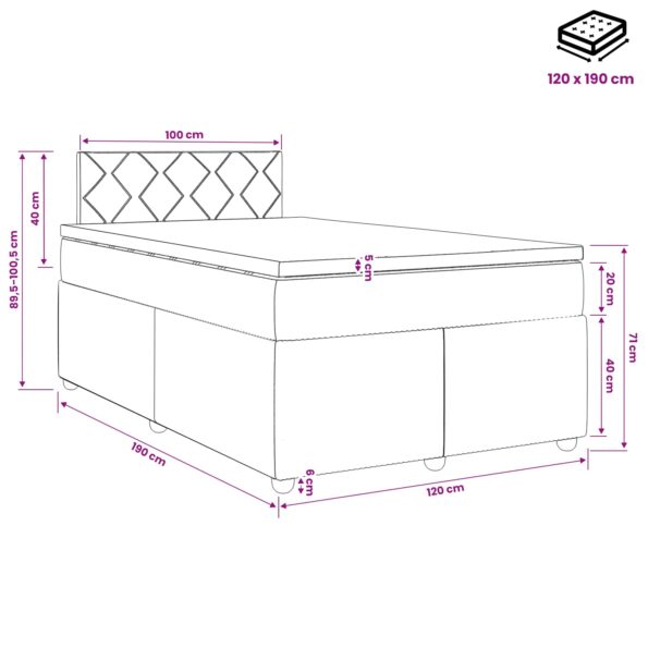 vidaXL Posteľ boxspring s matracom Krémová 120 x 190 cm Látka – Obrázok 11