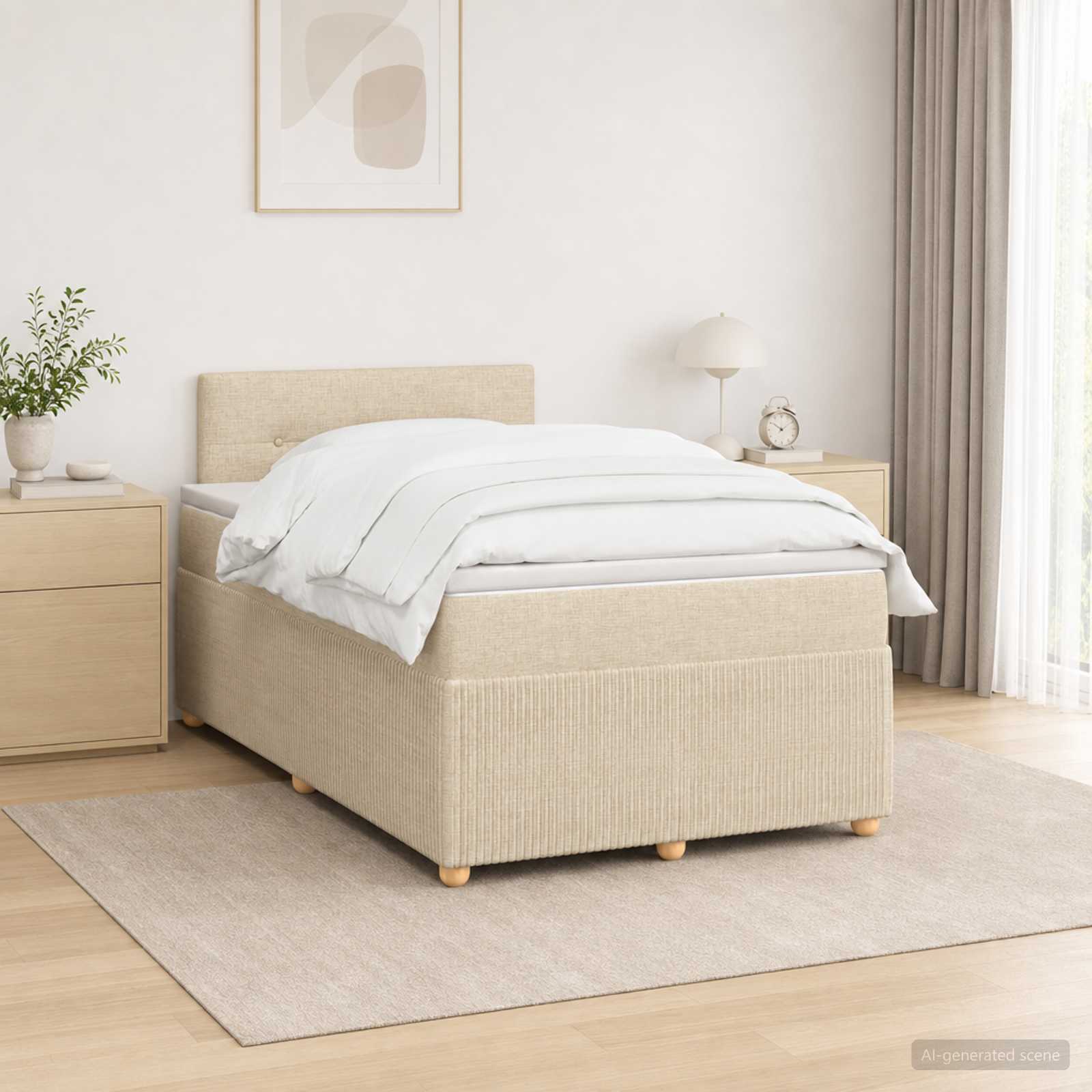 3451445_1.jpg vidaXL Posteľ boxspring s matracom Krémová 120 x 200 cm Látka – Obrázok 1