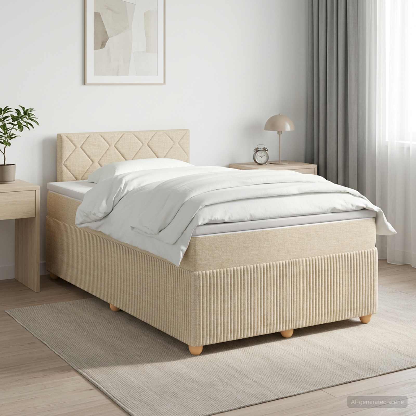 3451452_1.jpg vidaXL Posteľ boxspring s matracom Krémová 120 x 200 cm Látka – Obrázok 1