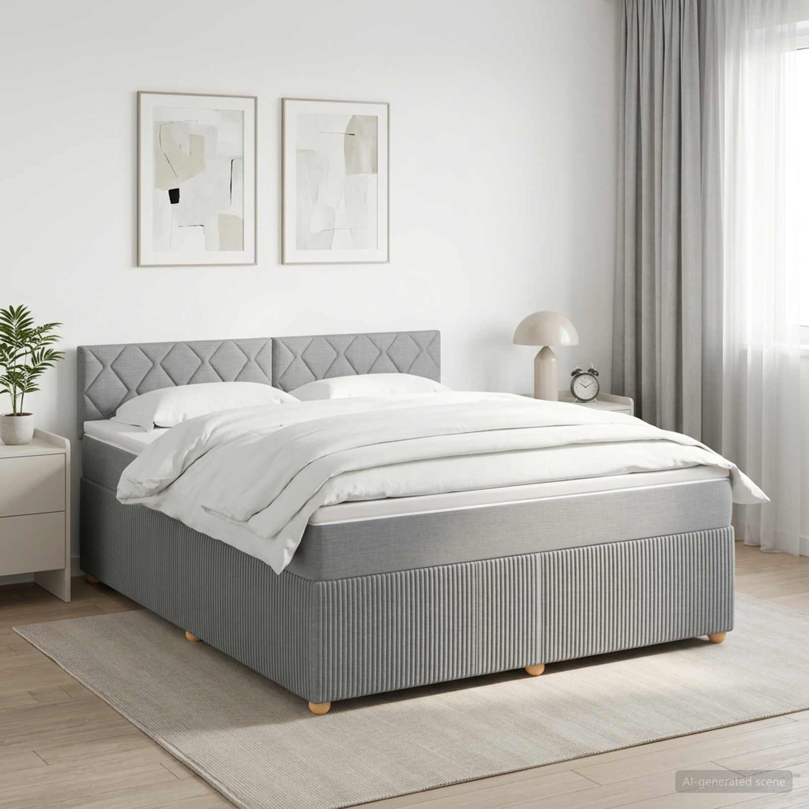 3451468_1.jpg vidaXL Posteľ boxspring s matracom Svetlosivá 140 x 190 cm Látka – Obrázok 1